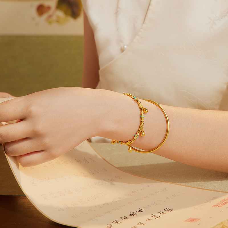  六福珠宝福满传家木鱼祈福铃黄金手链足金手串女款计价G39G0012DS【联系客服补货】