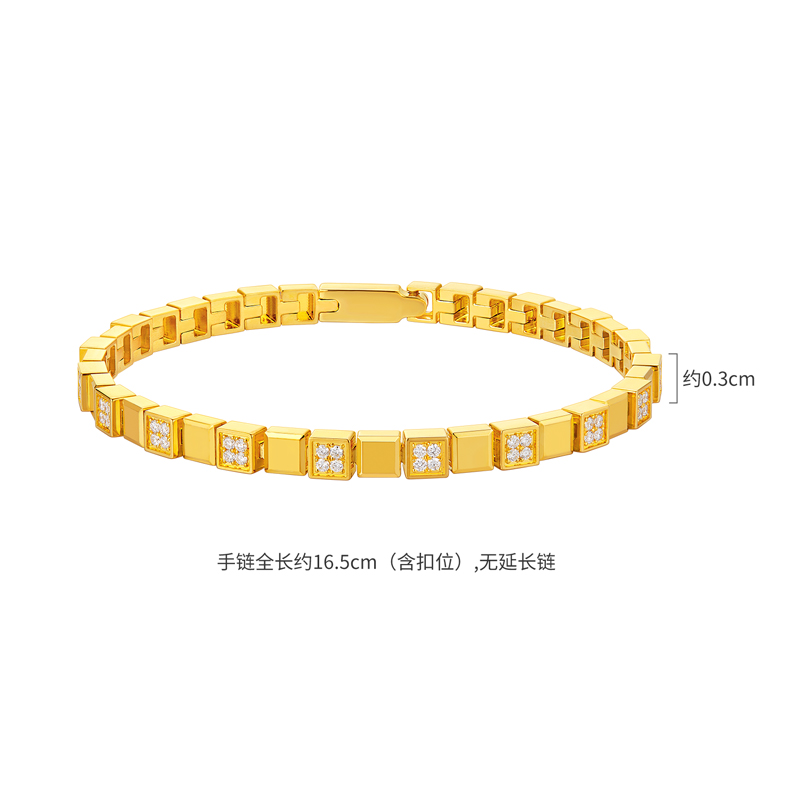 六福珠宝Goldstyle·X几何小方块黄金手链女钻石首饰足金028278BA【联系客服补货】