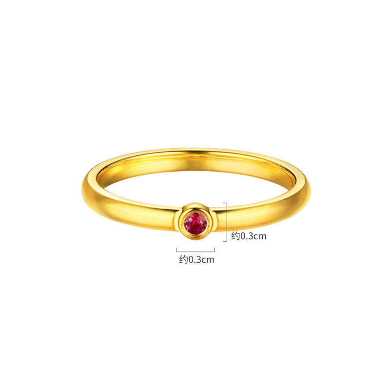 六福珠宝红宝意趣霓虹黄金戒指女款简约红宝石实心戒指GJA0046DS