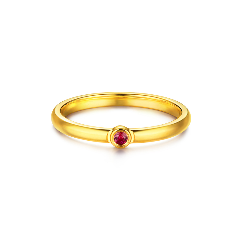 六福珠宝红宝意趣霓虹黄金戒指女款简约红宝石实心戒指GJA0046DS