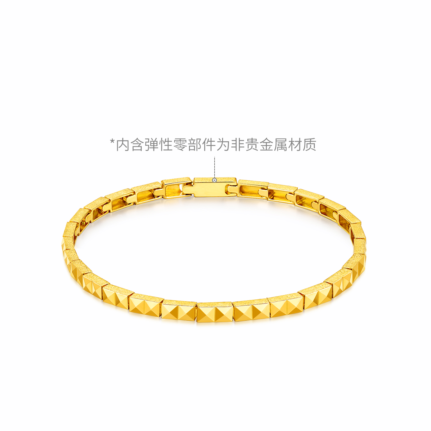 六福珠宝光影金巧克力方块黄金手链女5G足金软手链计价GJGTBB0022【1V1直播看货】