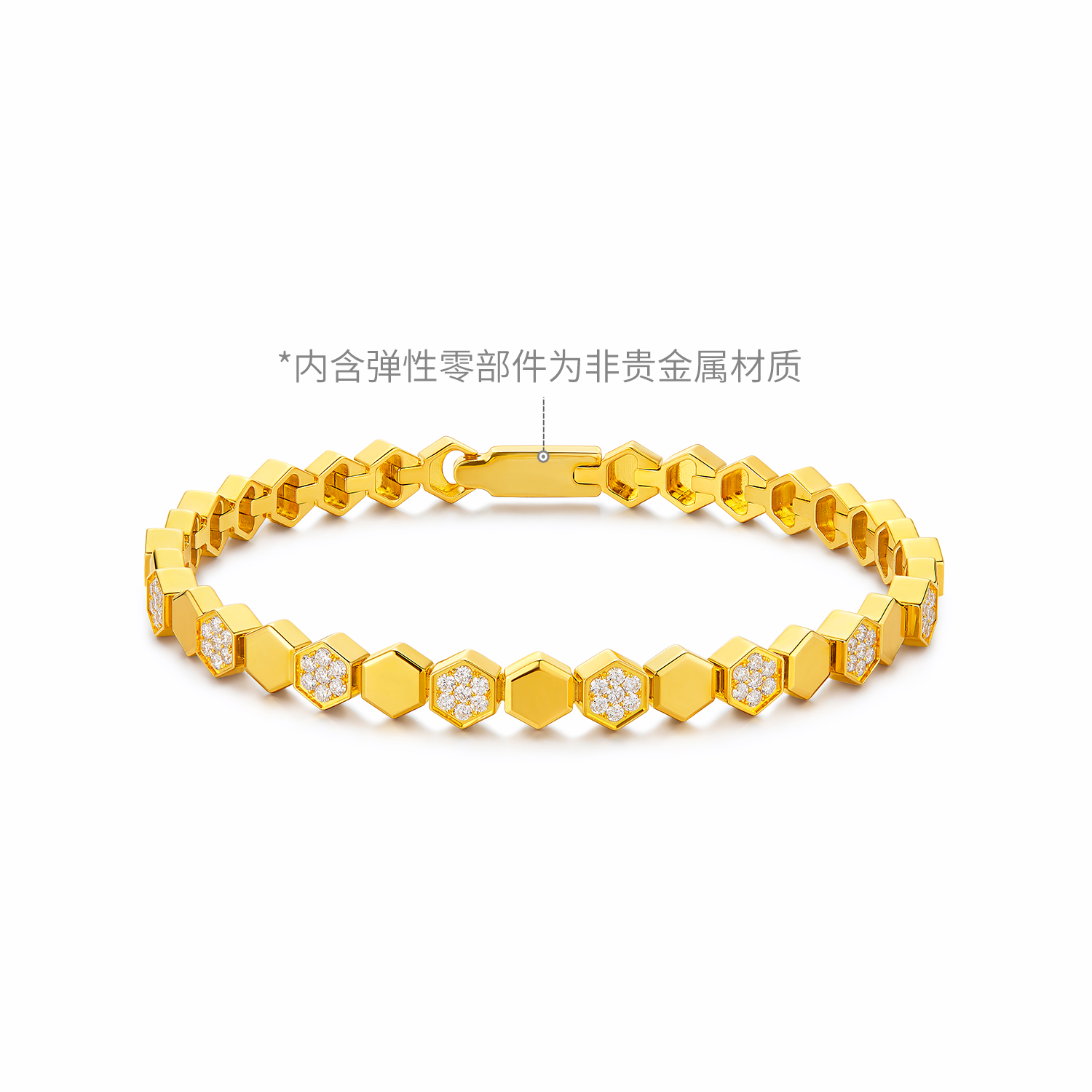 六福珠宝Goldstyle·X光环黄金手链女5G几何蜂巢钻石首饰027654BA【联系客服补货】