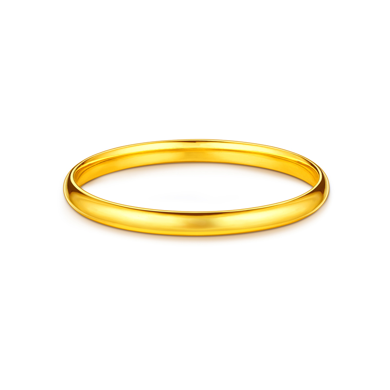 六福珠宝泥鳅背黄金手镯女款光面金饰素圈足金镯子计价F63G0064DS【视频看货】