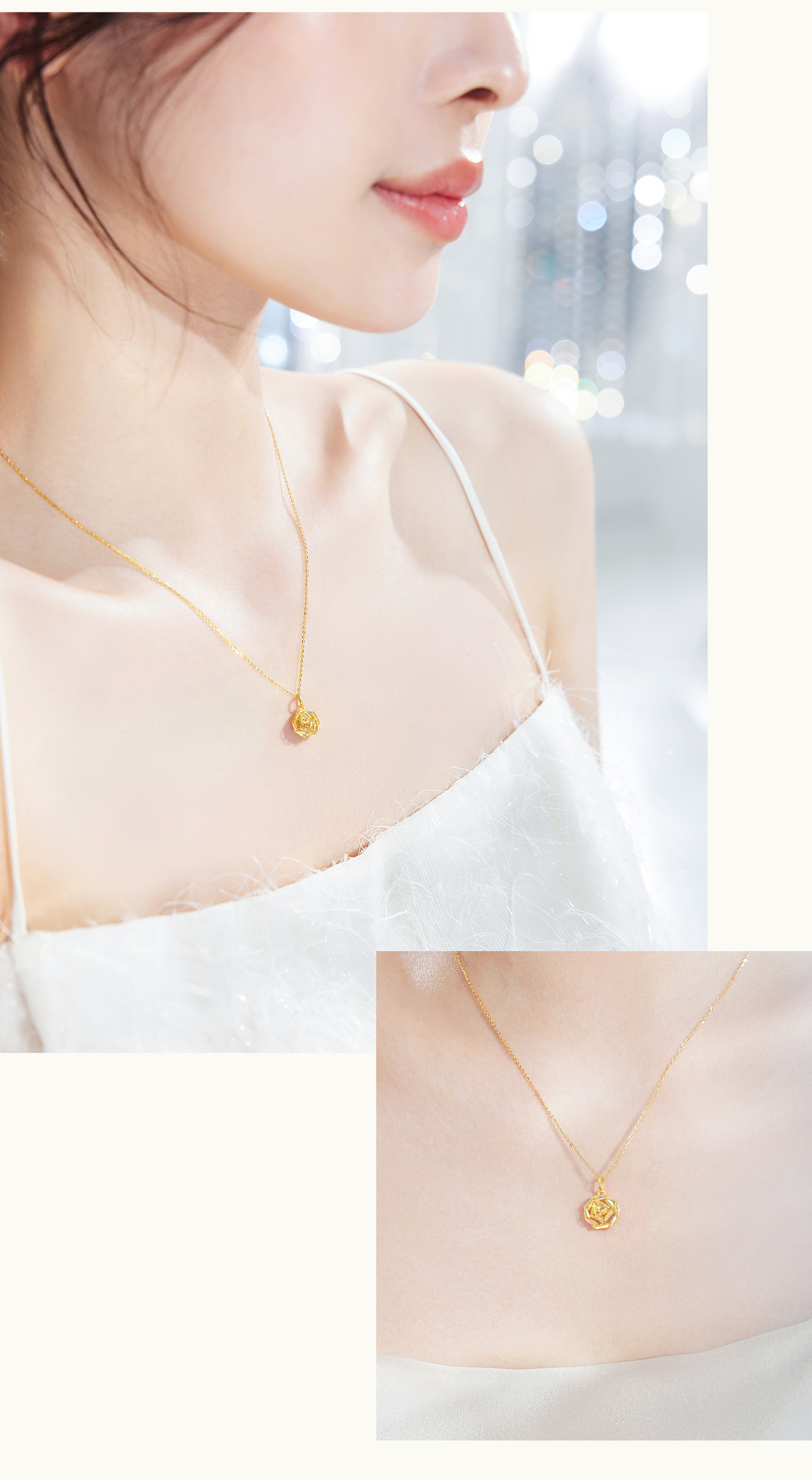 六福珠宝成毅同款系列冰·钻玫瑰黄金吊坠女款5G足金挂坠029591PC