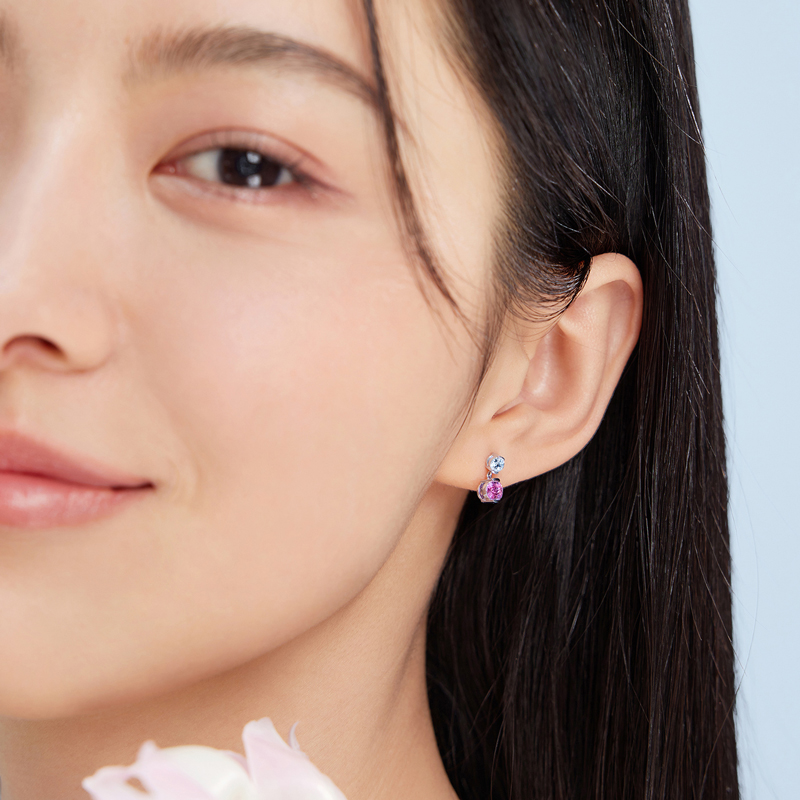 六福珠宝小樱桃铂金耳钉Pt950女款海蓝宝石耳环白金FDJ0004DS【联系客服补货】铂金新品