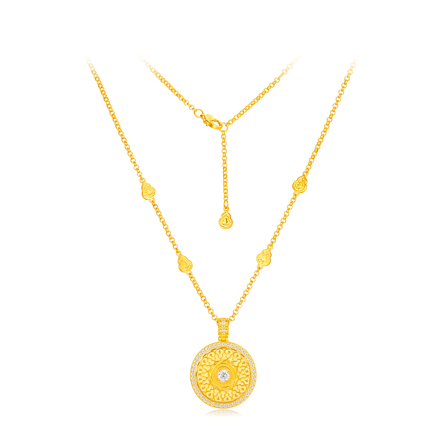 六福珠宝福满传家国色天香福来运转黄金项链女镶钻石葫芦028620NA【联系客服补货】【1V1直播看货】