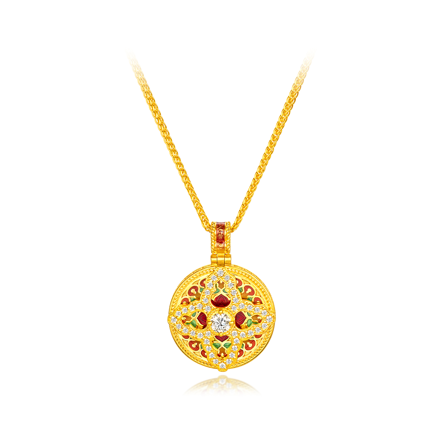 六福珠宝福满传家国色天香四方福泽黄金项链女镶钻石葫芦027012NA【联系客服补货】【1V1直播看货】