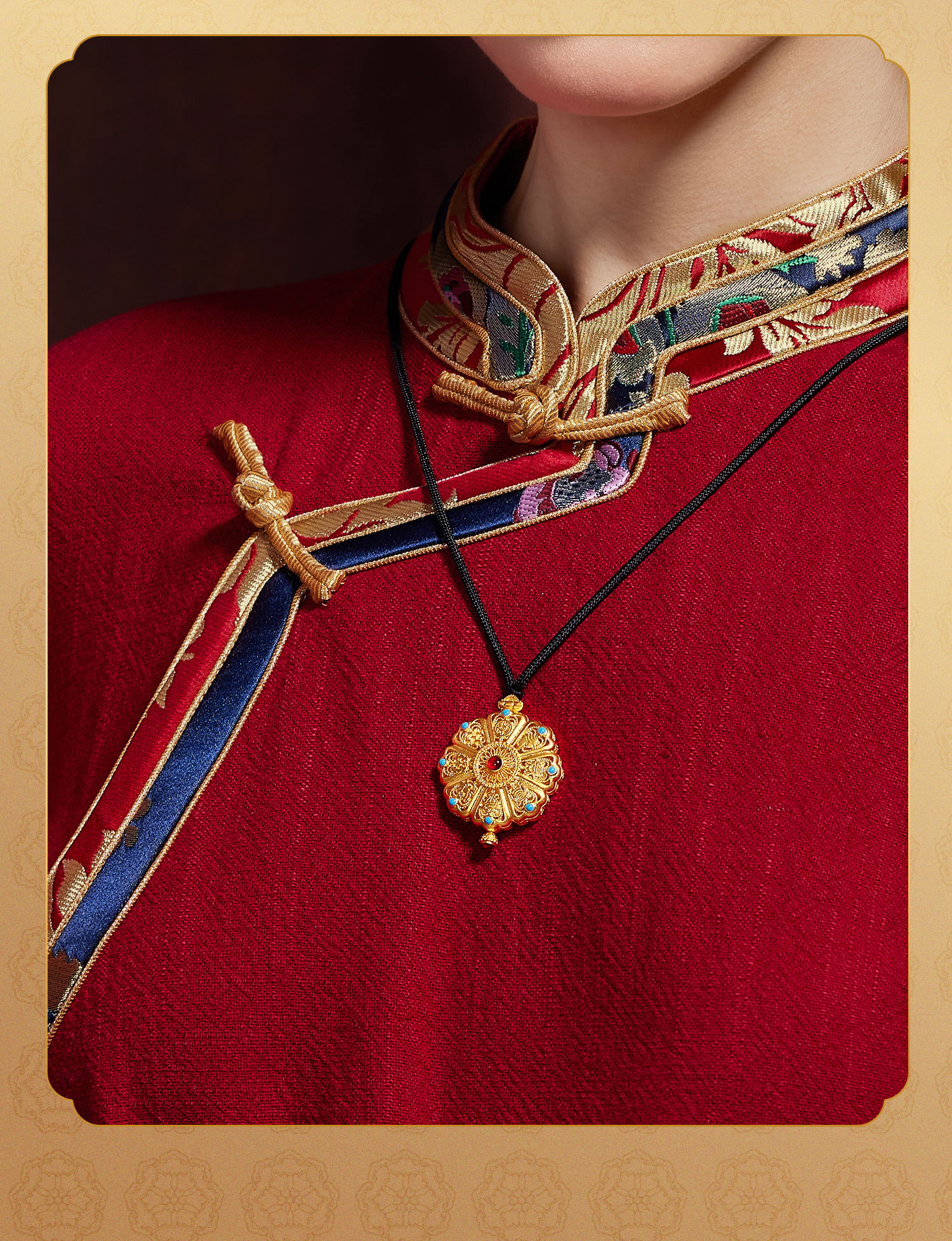 六福珠宝福满传家八宝罗盘黄金吊坠女足金佛挂坠计价F21TBGP0003【1V1直播看货】