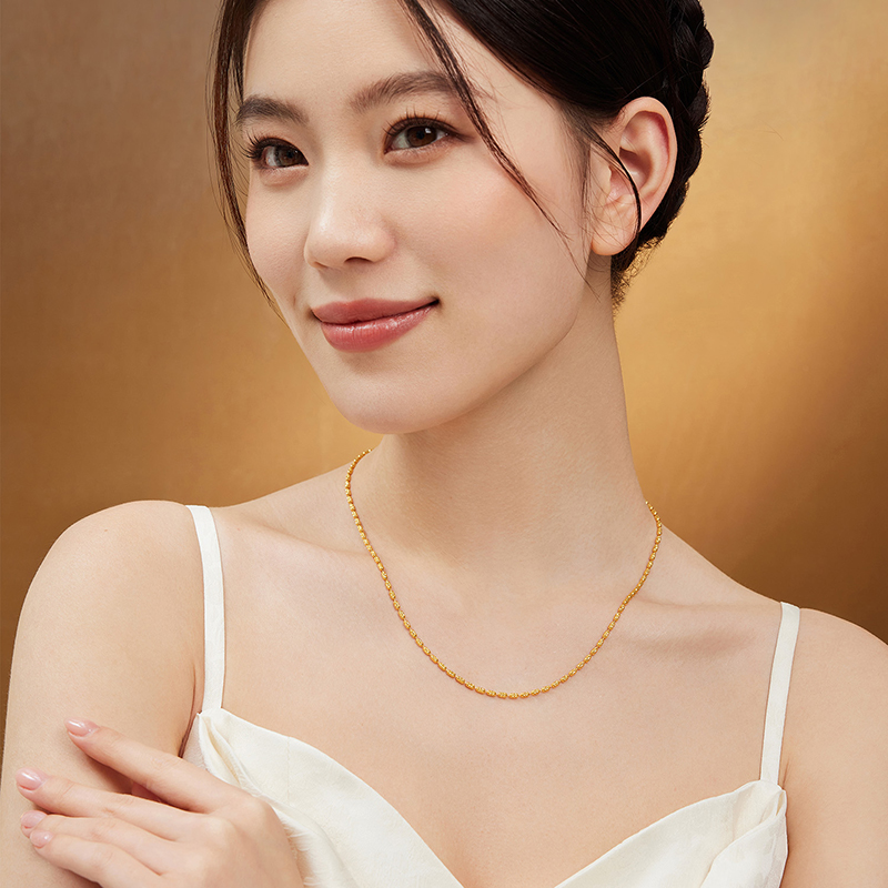 六福珠宝黄金项链女百搭经典足金项链素链肖邦链计价B01TBGN0008榜单