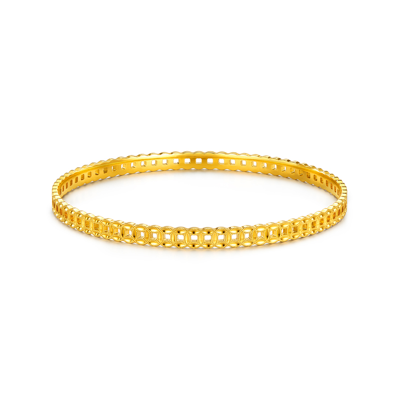 六福珠宝钱多多黄金手镯女时尚满圈铜钱足金镯子计价G16G0025DS【联系客服补货】【1V1直播看货】