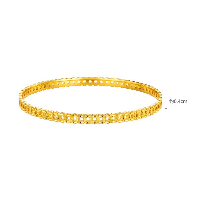 六福珠宝钱多多黄金手镯女时尚满圈铜钱足金镯子计价G16G0025DS【联系客服补货】【1V1直播看货】