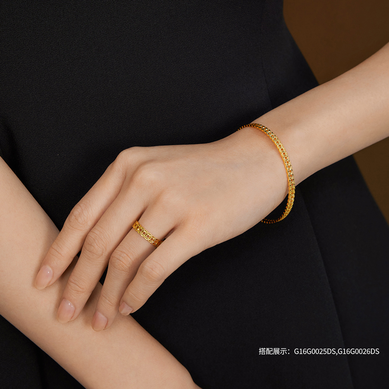六福珠宝钱多多黄金手镯女时尚满圈铜钱足金镯子计价G16G0025DS【联系客服补货】【1V1直播看货】