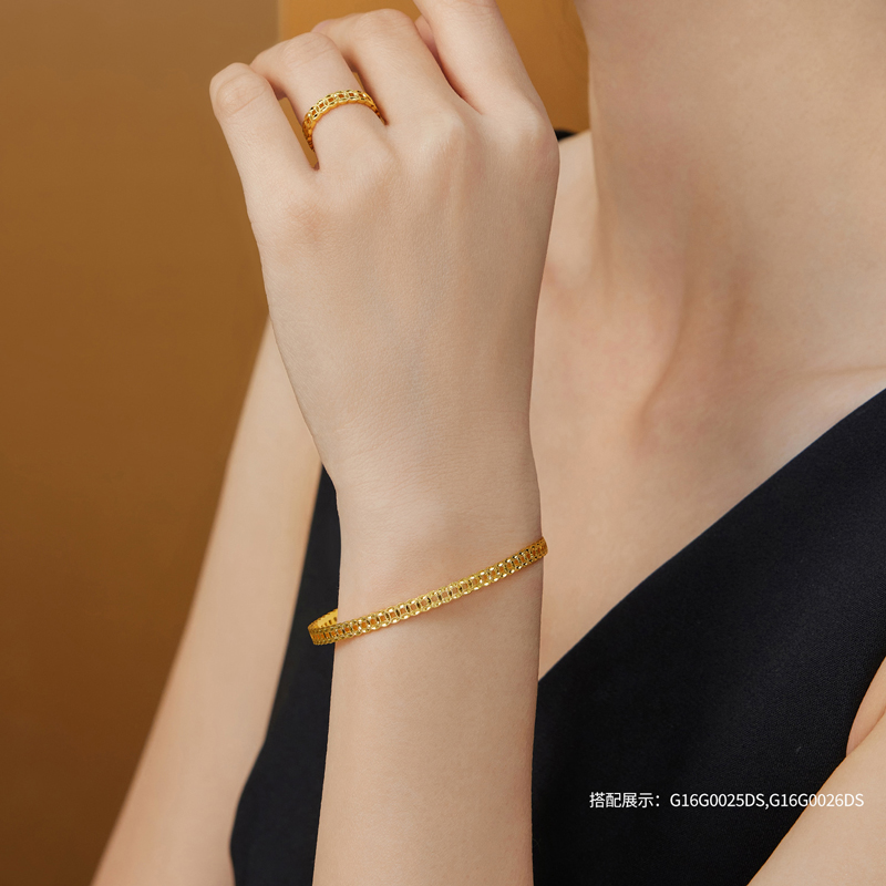 六福珠宝钱多多黄金手镯女时尚满圈铜钱足金镯子计价G16G0025DS【联系客服补货】【1V1直播看货】