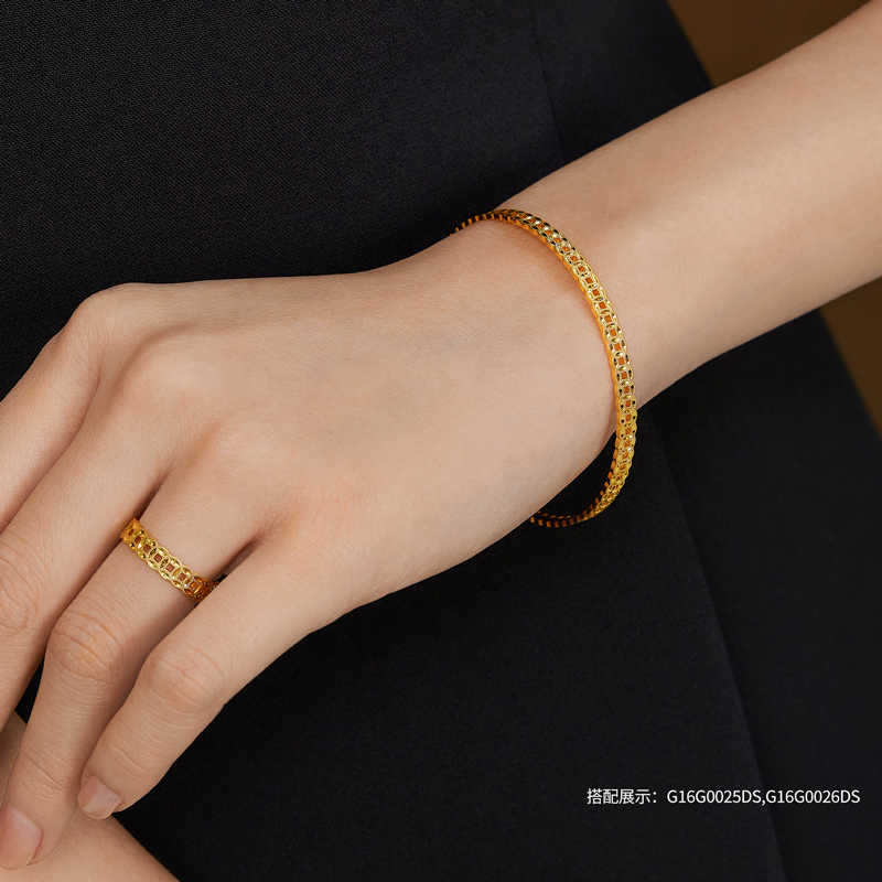 六福珠宝钱多多黄金手镯女时尚满圈铜钱足金镯子计价G16G0025DS【联系客服补货】【1V1直播看货】