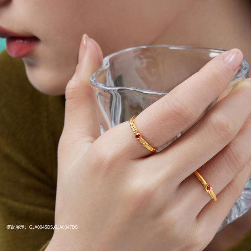 六福珠宝红宝意趣系列黄金足金红宝石复古戒指女款GJA0045DS【联系客服补货】
