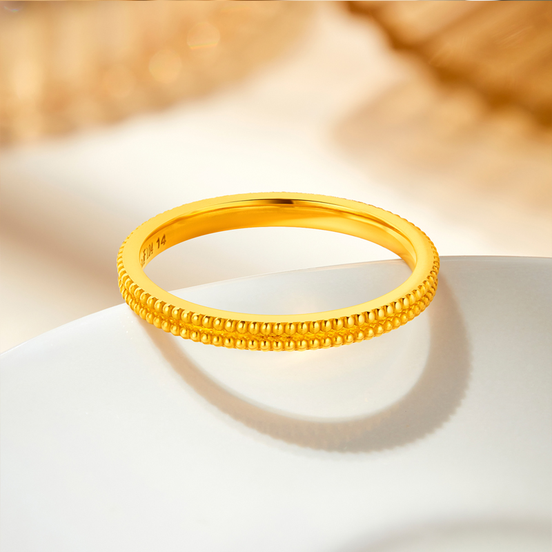 六福珠宝星连星黄金戒指女款时尚实心钉珠戒指足金计价L04G0001DS【联系客服补货】