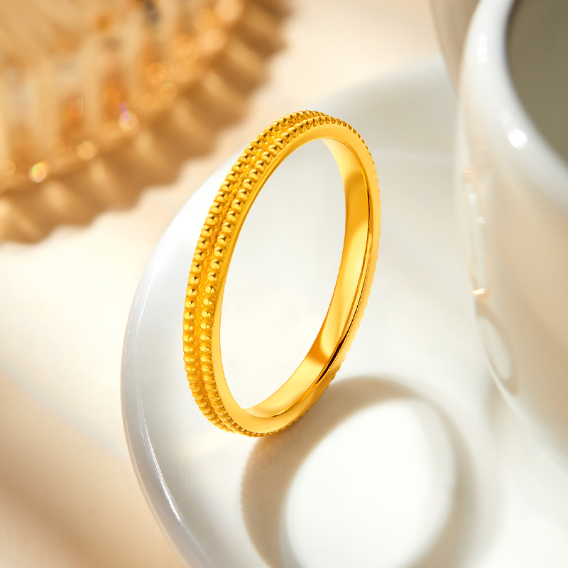 六福珠宝星连星黄金戒指女款时尚实心钉珠戒指足金计价L04G0001DS【联系客服补货】