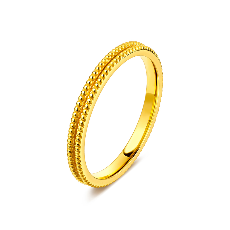 六福珠宝星连星黄金戒指女款时尚实心钉珠戒指足金计价L04G0001DS【联系客服补货】