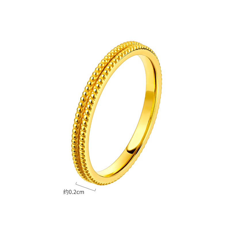 六福珠宝星连星黄金戒指女款时尚实心钉珠戒指足金计价L04G0001DS【联系客服补货】