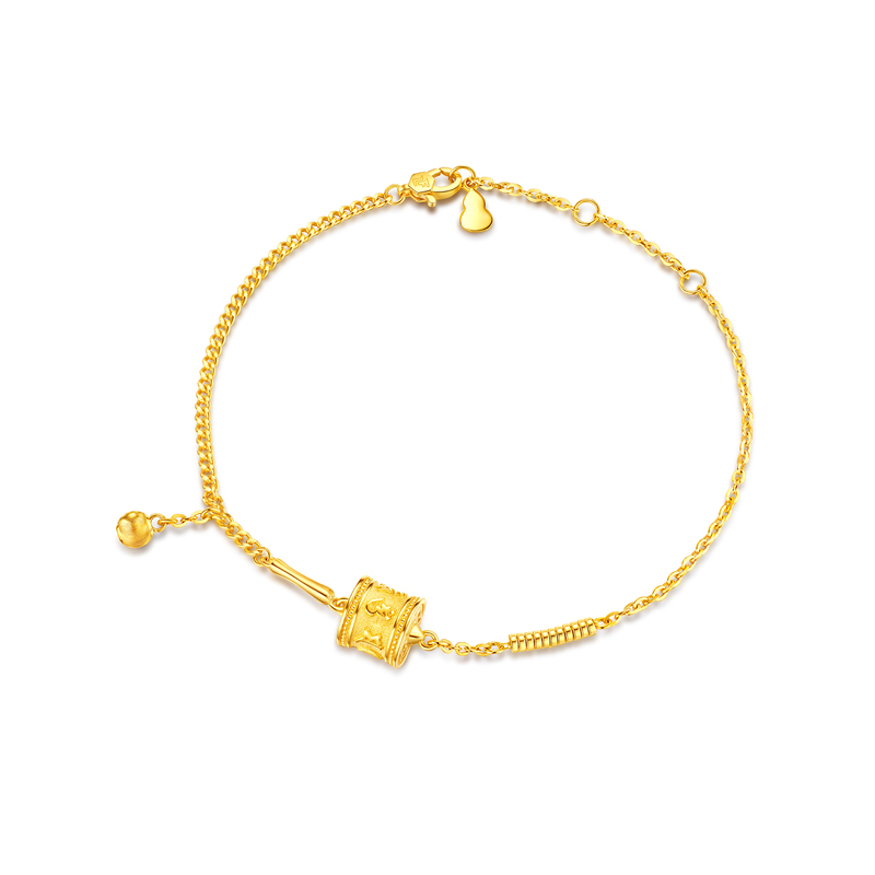 六福珠宝光影金藏式圆筒黄金手链女足金六字真言ab链计价027820BA