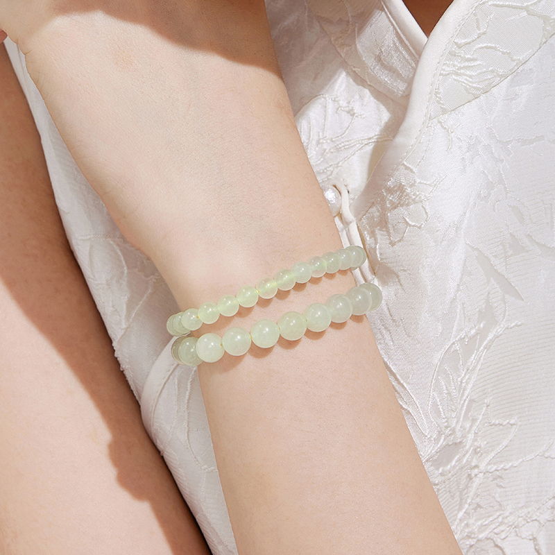 六福珠宝和田玉手串女款简约日常6-10mm串珠可DIY手链A01A0027DS