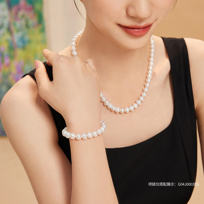 六福珠宝淡水珍珠手链女款Ag925银手链日常银饰手串珠G04J0002DS