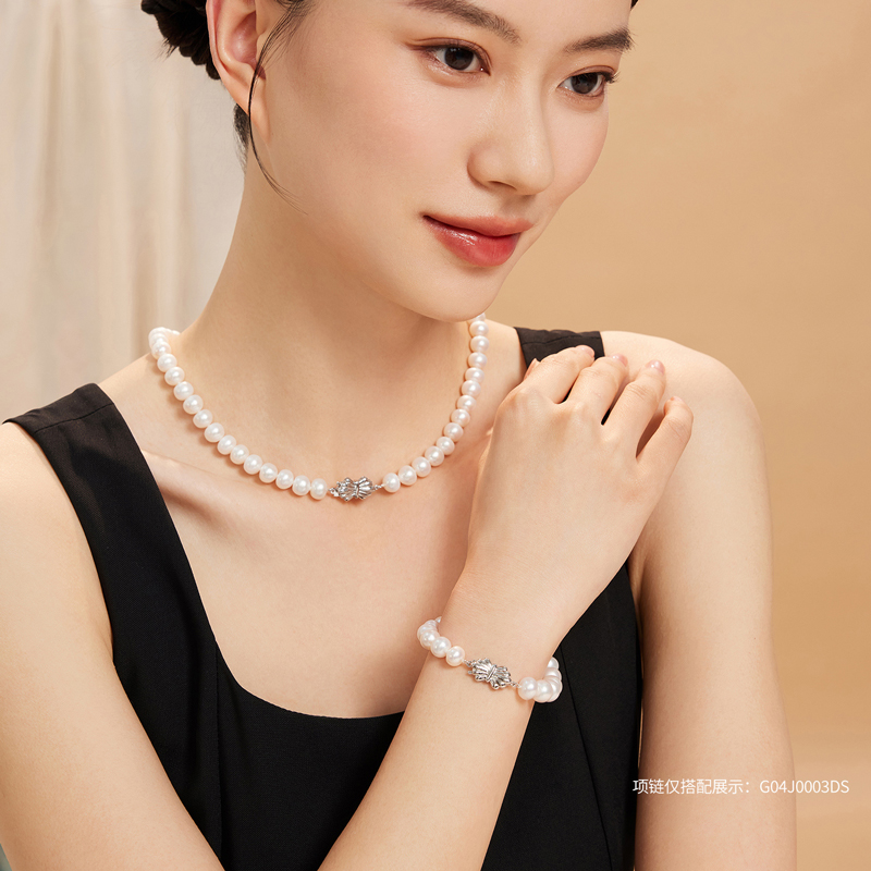 六福珠宝淡水珍珠手链女款Ag925银手链日常银饰手串珠G04J0002DS