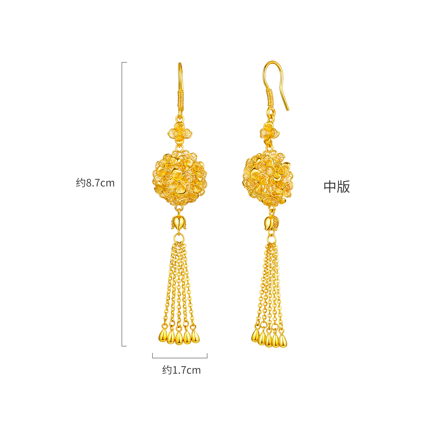 六福珠宝囍爱系列锦绣佳缘黄金耳环女流苏耳饰婚嫁礼计价F21G0035DS【联系客服补货】