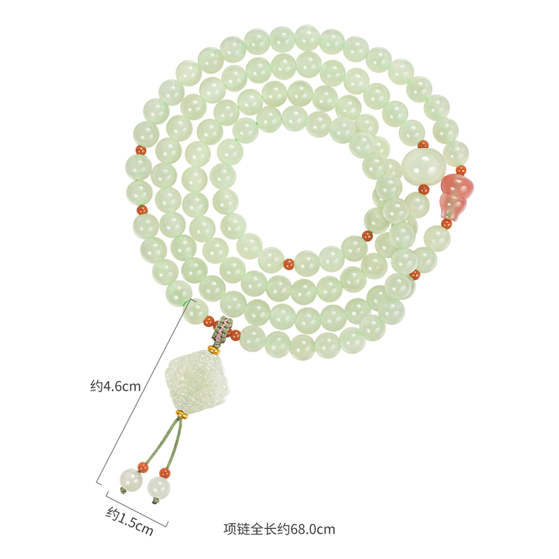 六福珠宝福满传家如意福禄和田玉项链玉髓金珠四圈手串F21A0008DS
