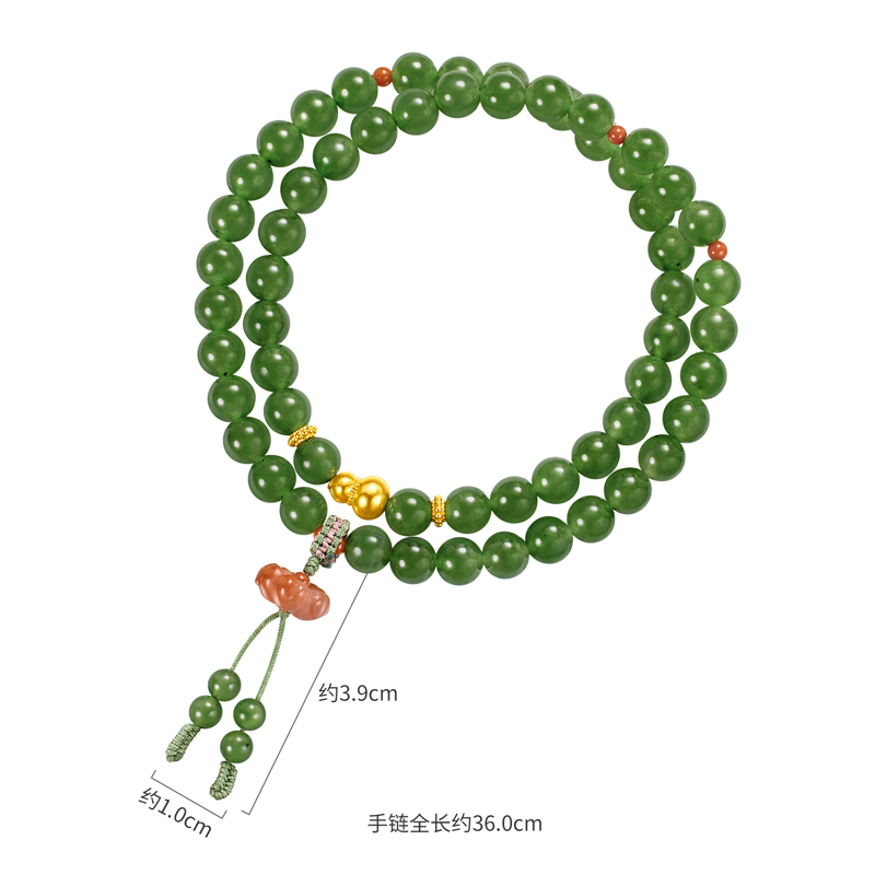 六福珠宝福禄莲莲金葫芦和田玉手链女莲花玉髓双圈手串F21A0007DS【联系客服补货】