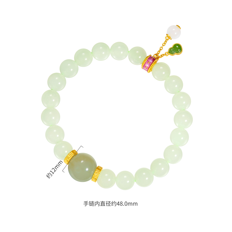 六福珠宝空山烟雨葫芦流苏黄金足金和田玉鎏彩手链女L74A0002DS
