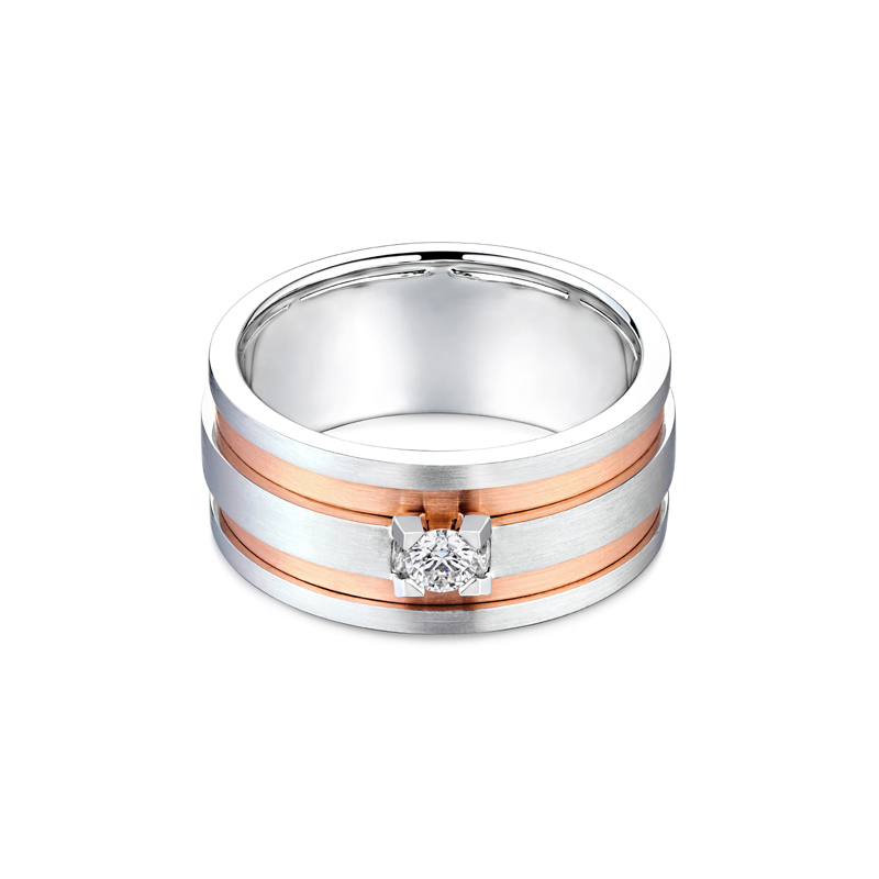 六福珠宝Hexicon钻石18K金双色实心戒指男款HX32481【预售联系客服】