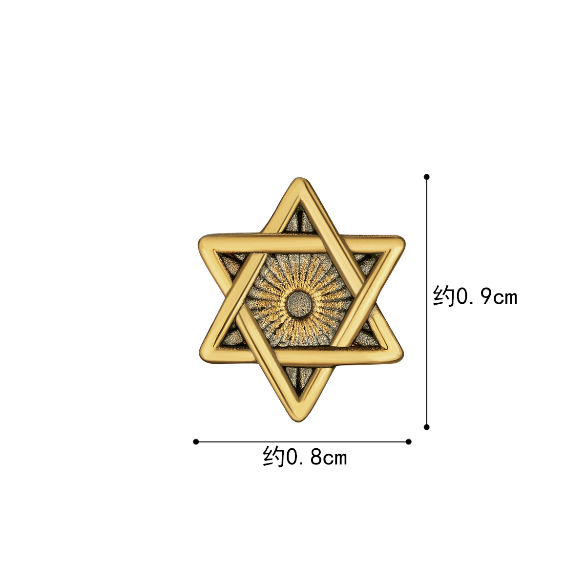 六福珠宝六芒星黄金耳钉男女电黑3D硬金单只定价HGA1TBE0001【联系客服补货】