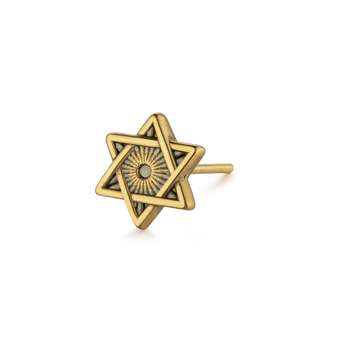 六福珠宝六芒星黄金耳钉男女电黑3D硬金单只定价HGA1TBE0001【联系客服补货】