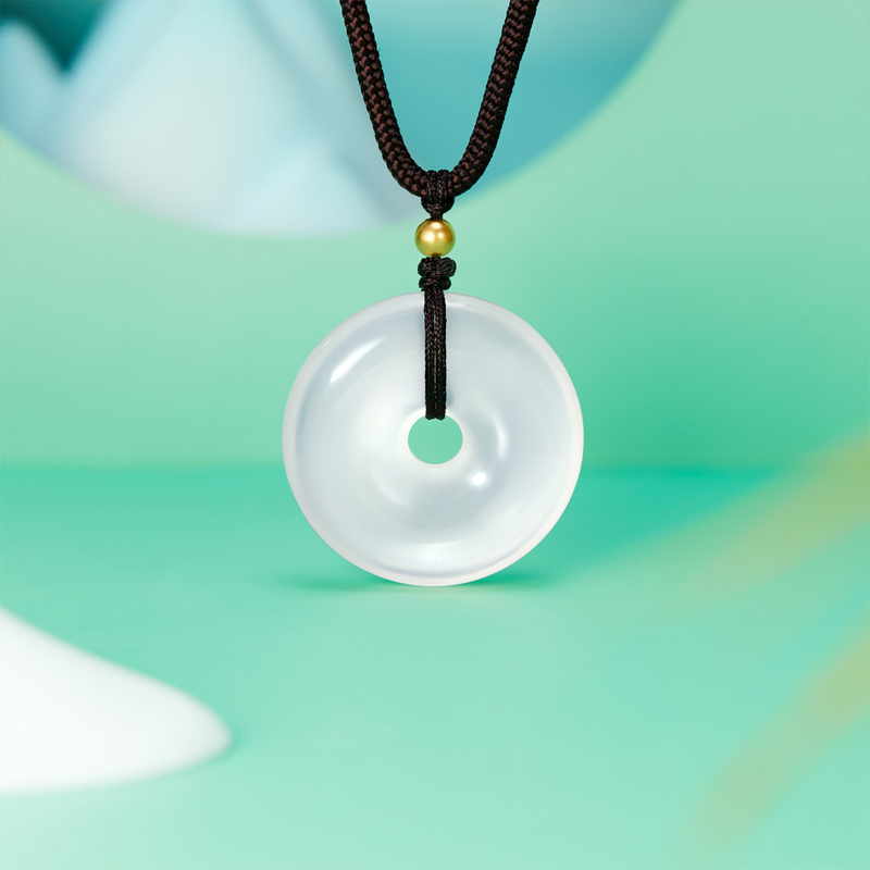 六福珠宝金珠黄金吊坠女款硬金玉石首饰玉髓平安扣玉坠A01A0008DS