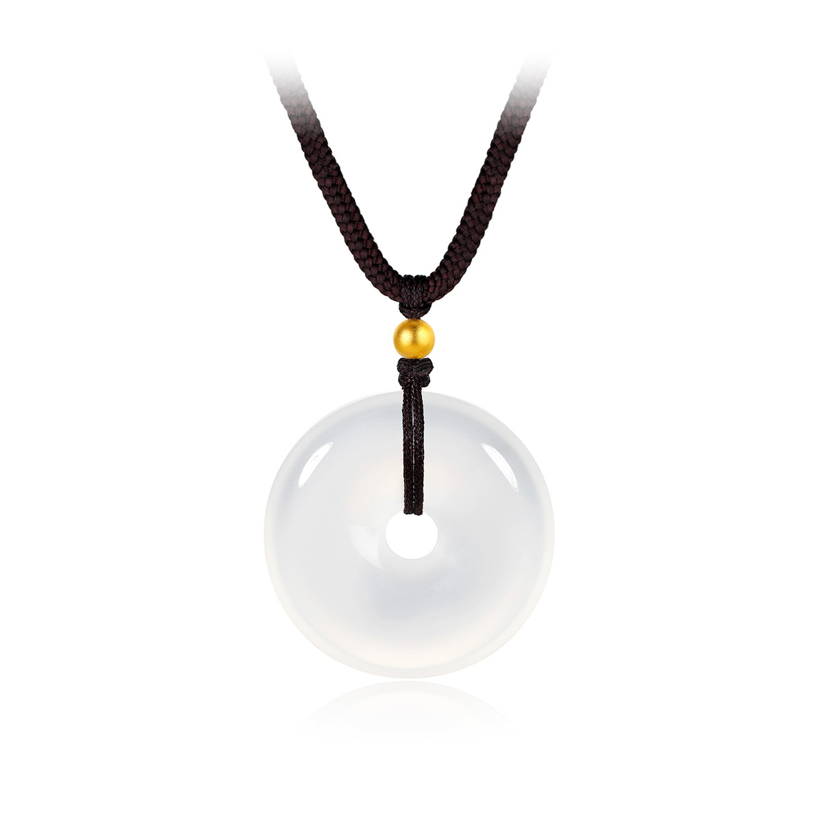 六福珠宝金珠黄金吊坠女款硬金玉石首饰玉髓平安扣玉坠A01A0008DS