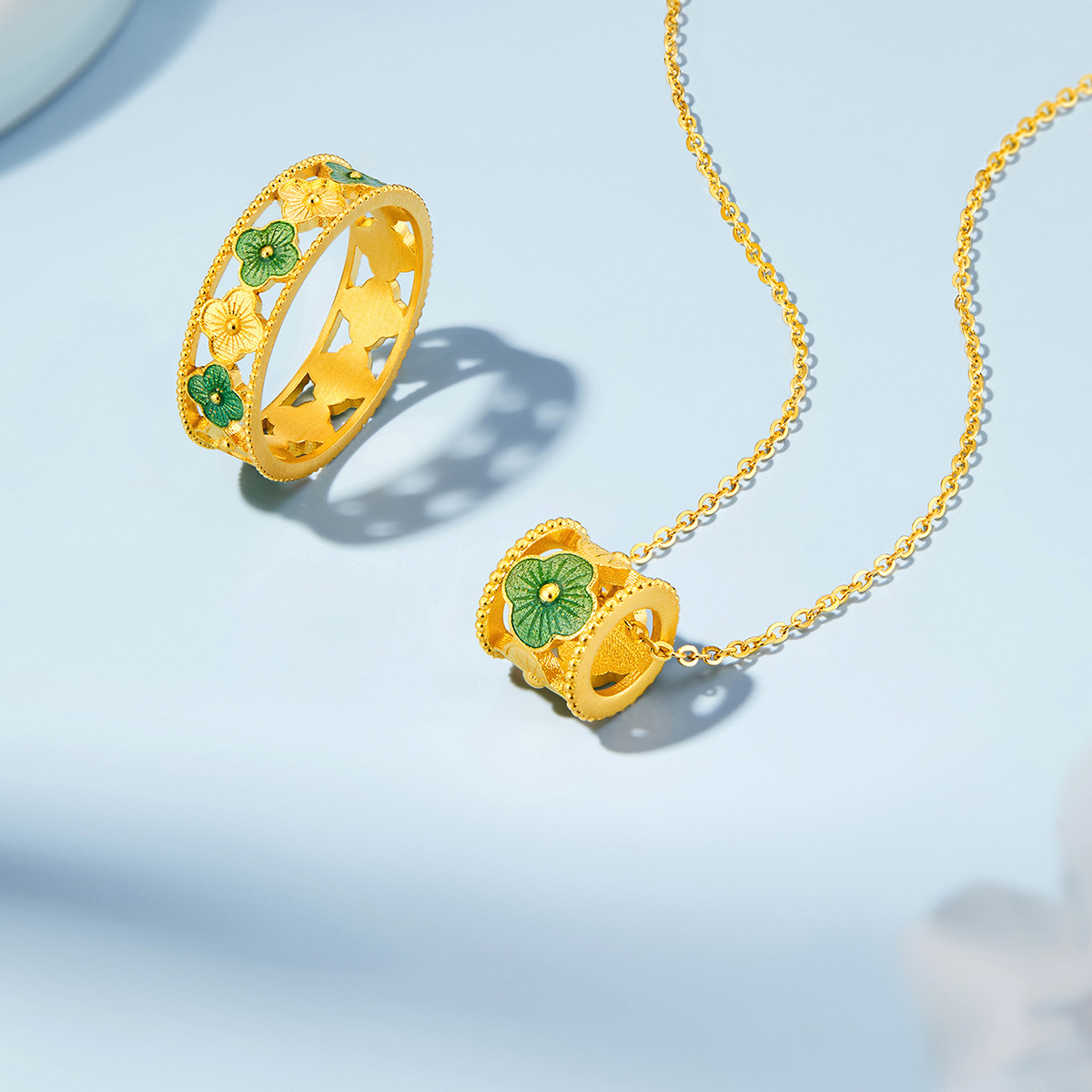 六福珠宝福满传家芳草菲菲黄金项链女四叶草路路通计价F48G0036DS赏春【视频看货】