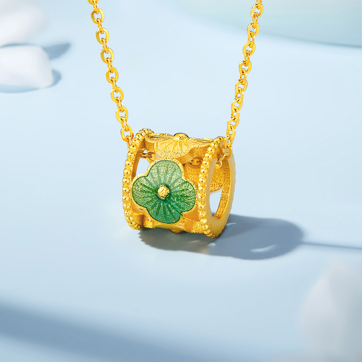 六福珠宝福满传家芳草菲菲黄金项链女四叶草路路通计价F48G0036DS赏春【视频看货】