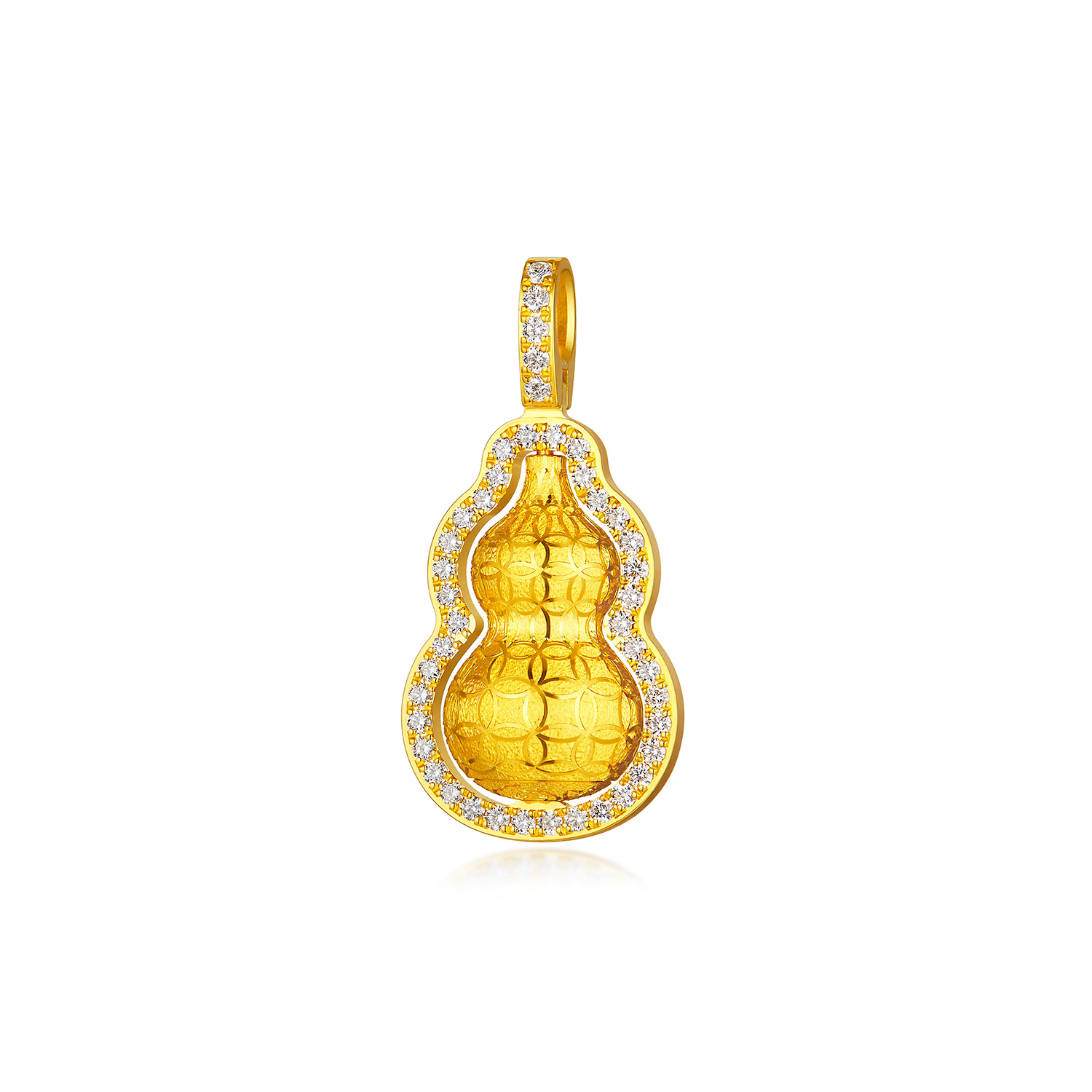 六福珠宝Goldstyle·X丝绒葫芦黄金吊坠女铜钱纹钻石挂坠027371PA【联系客服咨询】