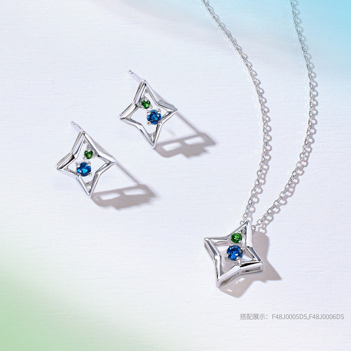 六福珠宝小星芒铂金耳钉宝石耳环铂950石榴石白金耳饰F48J0005DS【联系客服补货】