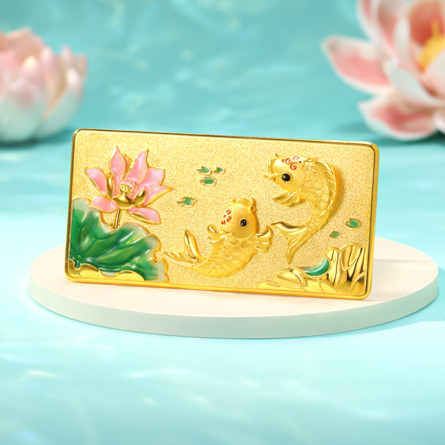 六福珠宝鲤鱼嬉莲黄金投资金条50g立体浮雕锦鲤计价026277GA-50【联系客服补货】