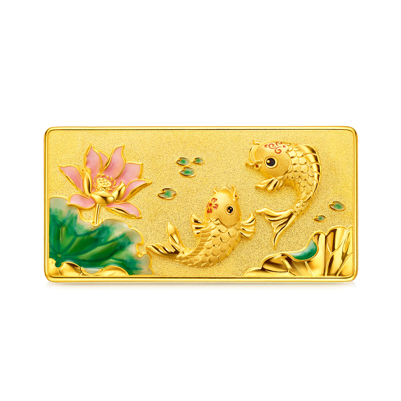 六福珠宝鲤鱼嬉莲黄金投资金条50g立体浮雕锦鲤计价026277GA-50【联系客服补货】