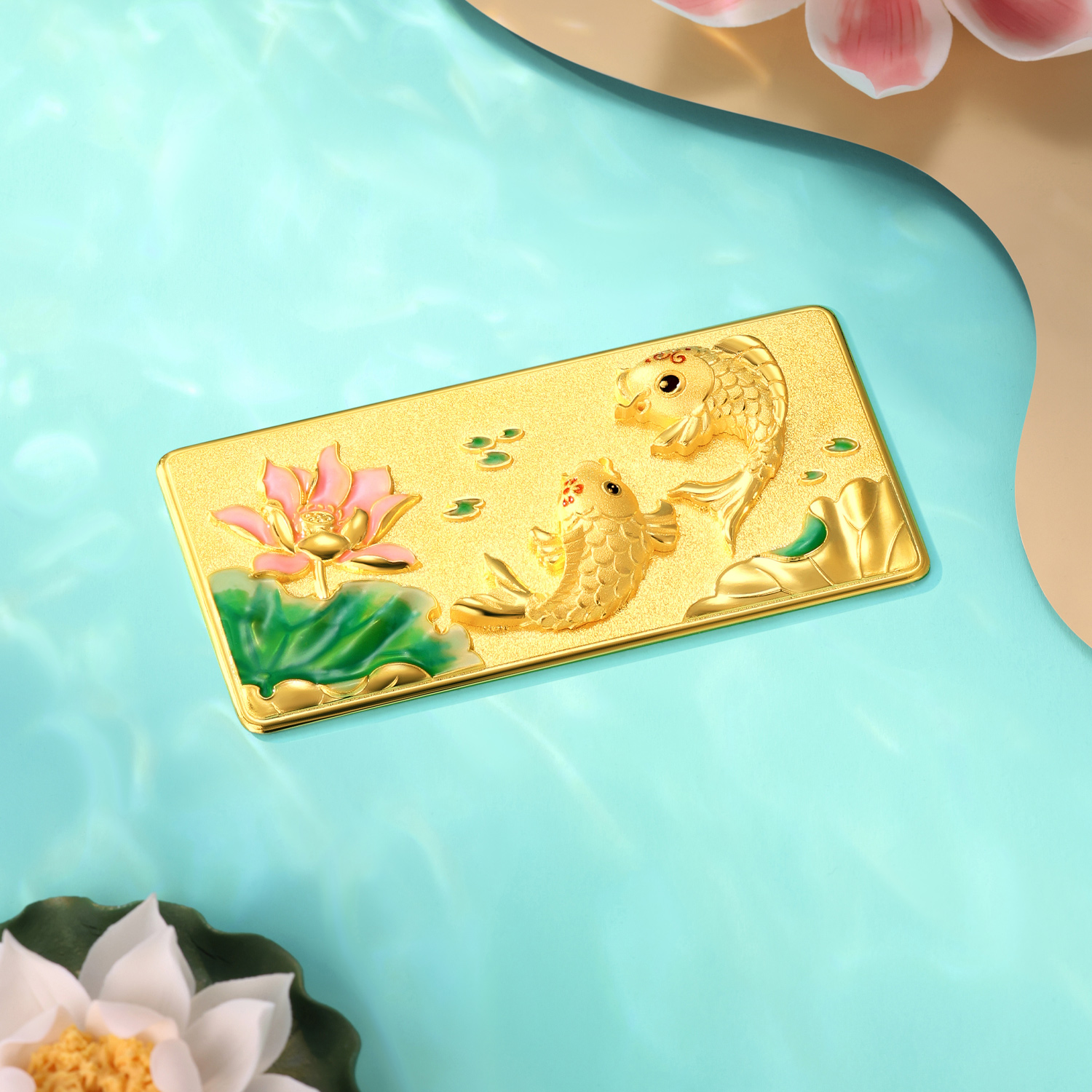 六福珠宝鲤鱼嬉莲黄金投资金条50g立体浮雕锦鲤计价026277GA-50【联系客服补货】