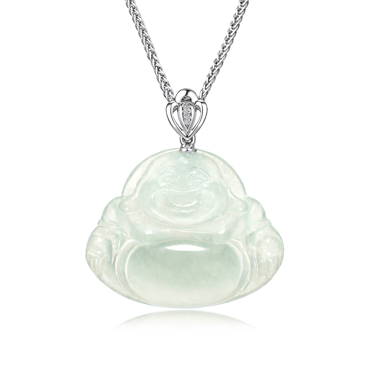 六福珠宝大肚佛玉坠翡翠吊坠女18k金钻石挂坠玉石首饰F22J0002DS