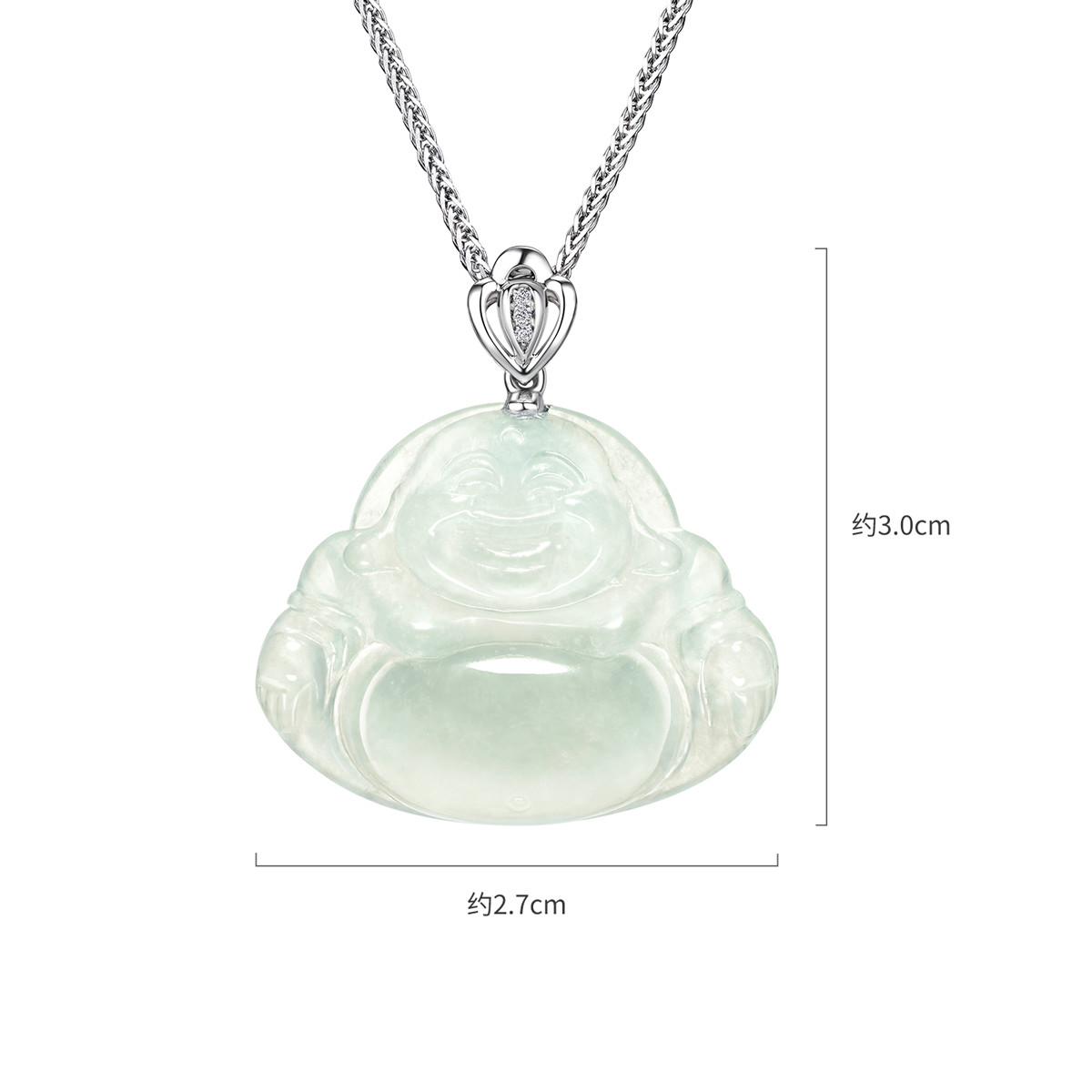 六福珠宝大肚佛玉坠翡翠吊坠女18k金钻石挂坠玉石首饰F22J0002DS