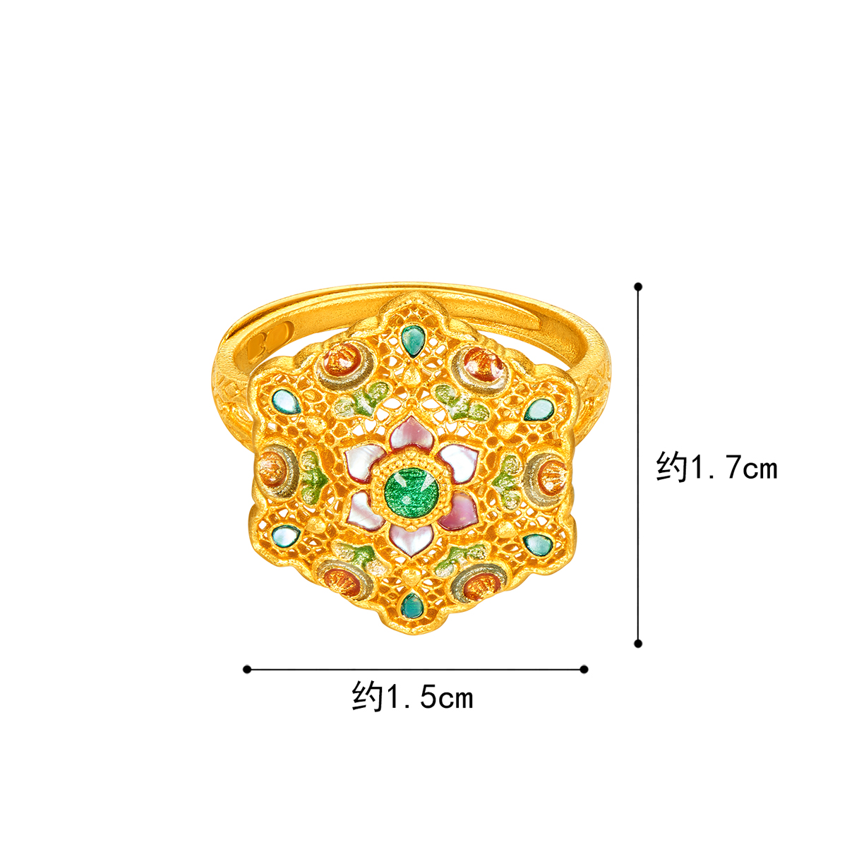 六福珠宝福满传家花开满堂黄金戒指手工螺钿鎏彩计价L17TBGR0007