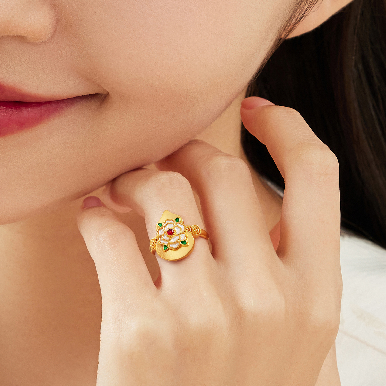 六福珠宝福满传家福禄吉祥黄金戒指女贝壳足金葫芦计价L17G0010DS【联系客服补货】