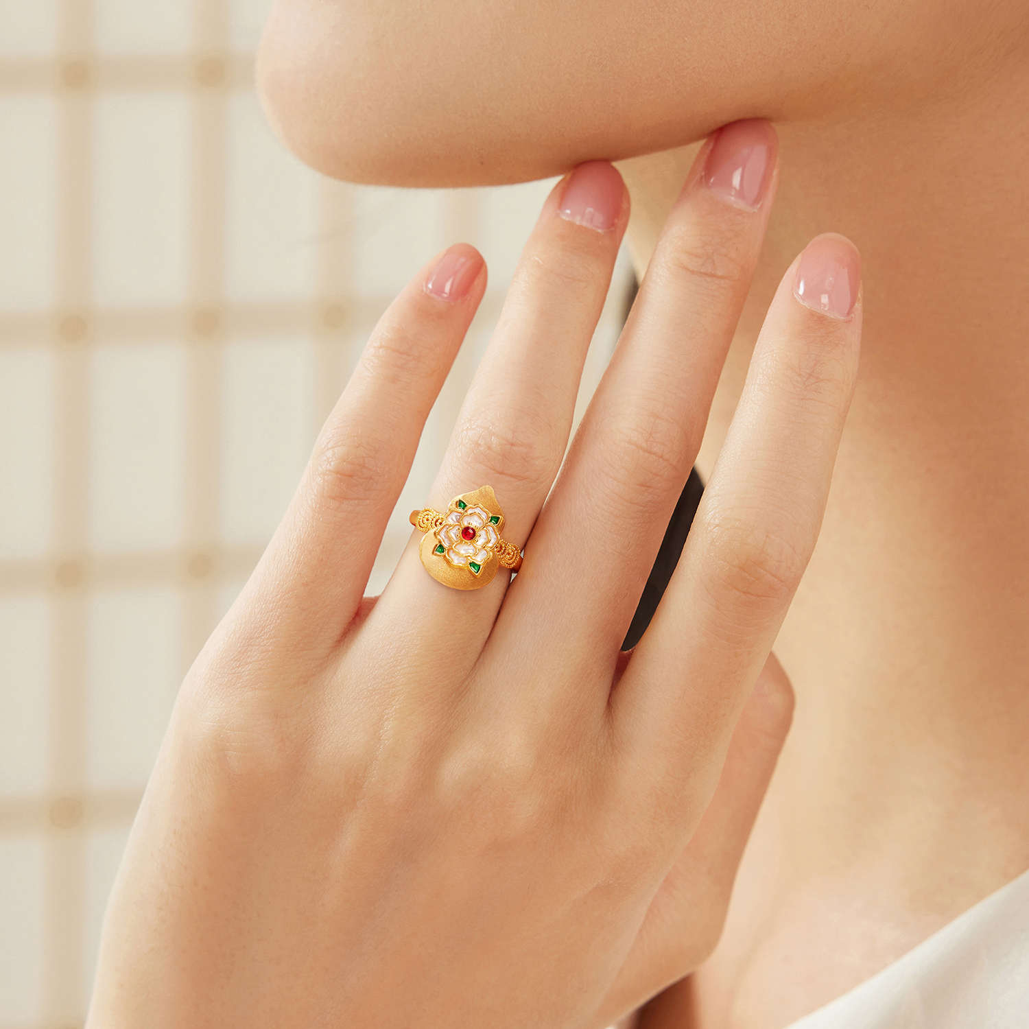 六福珠宝福满传家福禄吉祥黄金戒指女贝壳足金葫芦计价L17G0010DS【联系客服补货】