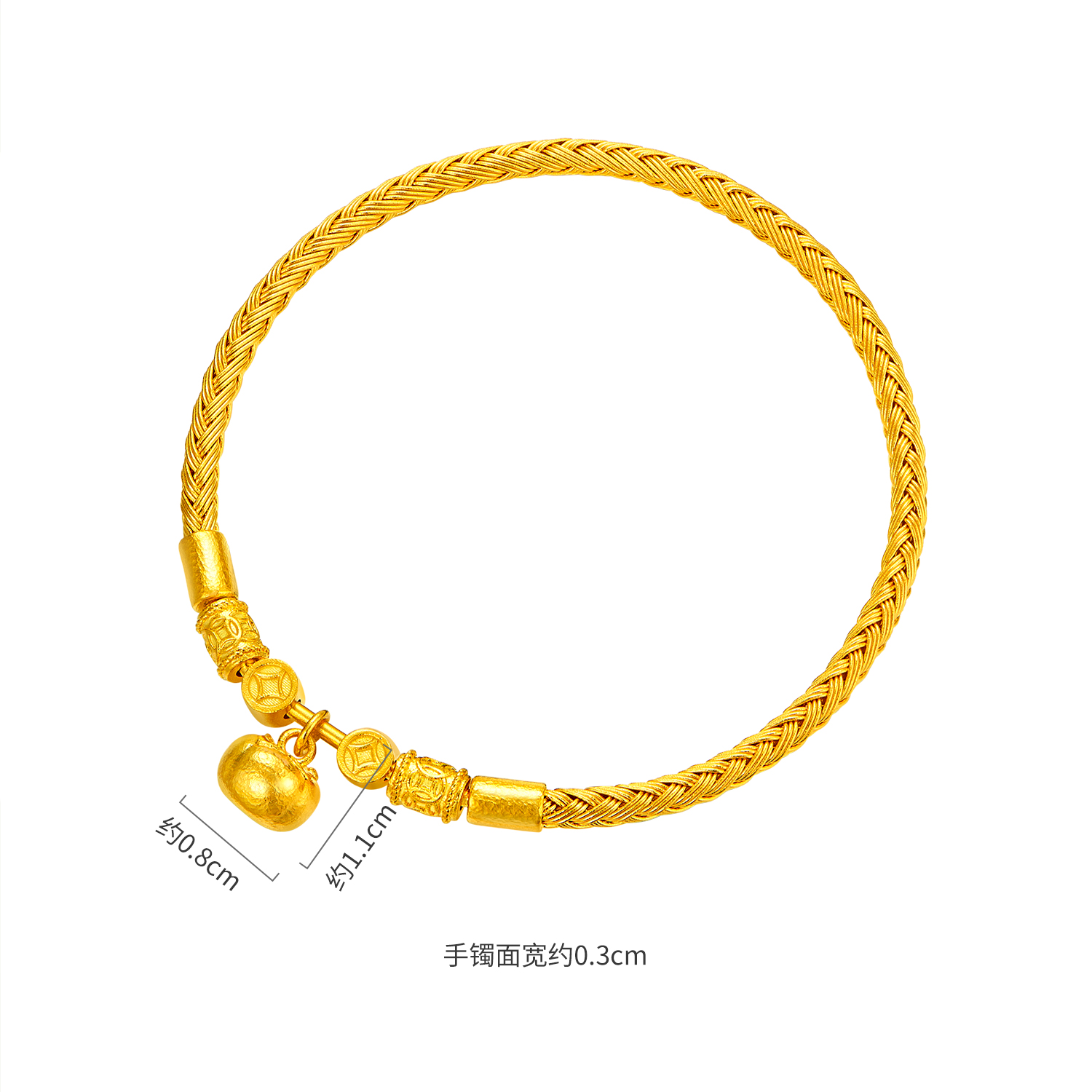 六福珠宝福满传家柿子葫芦黄金手镯女铜钱手工编织计价F21G0038DS