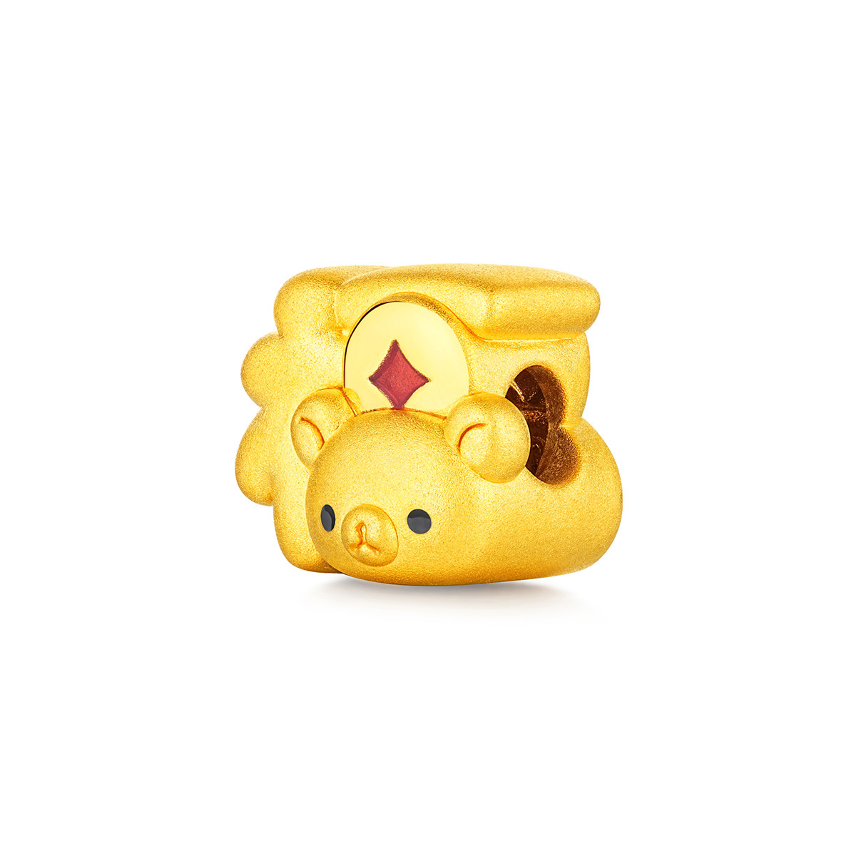 六福珠宝轻松小熊黄金转运珠吊坠女款福字5D硬金串珠手绳023414PA